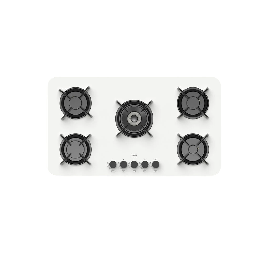 اجاق گاز صفحه ای کن مدل IG8517 با صفحه شیشه‌ای سکوریت سفید و 5 شعله برای پخت و پز سریع و یکنواخت.