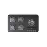 اجاق گاز صفحه‌ای کن مدل پاردیک راست با ۵ شعله و صفحه شیشه‌ای مشکی مقاوم در برابر حرارت و ضربه.