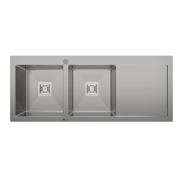 سینک توکار بیمکث مدل 723 با دو لگن استیل 304، طراحی باکسی و نصب توکار، مقاوم و شیک