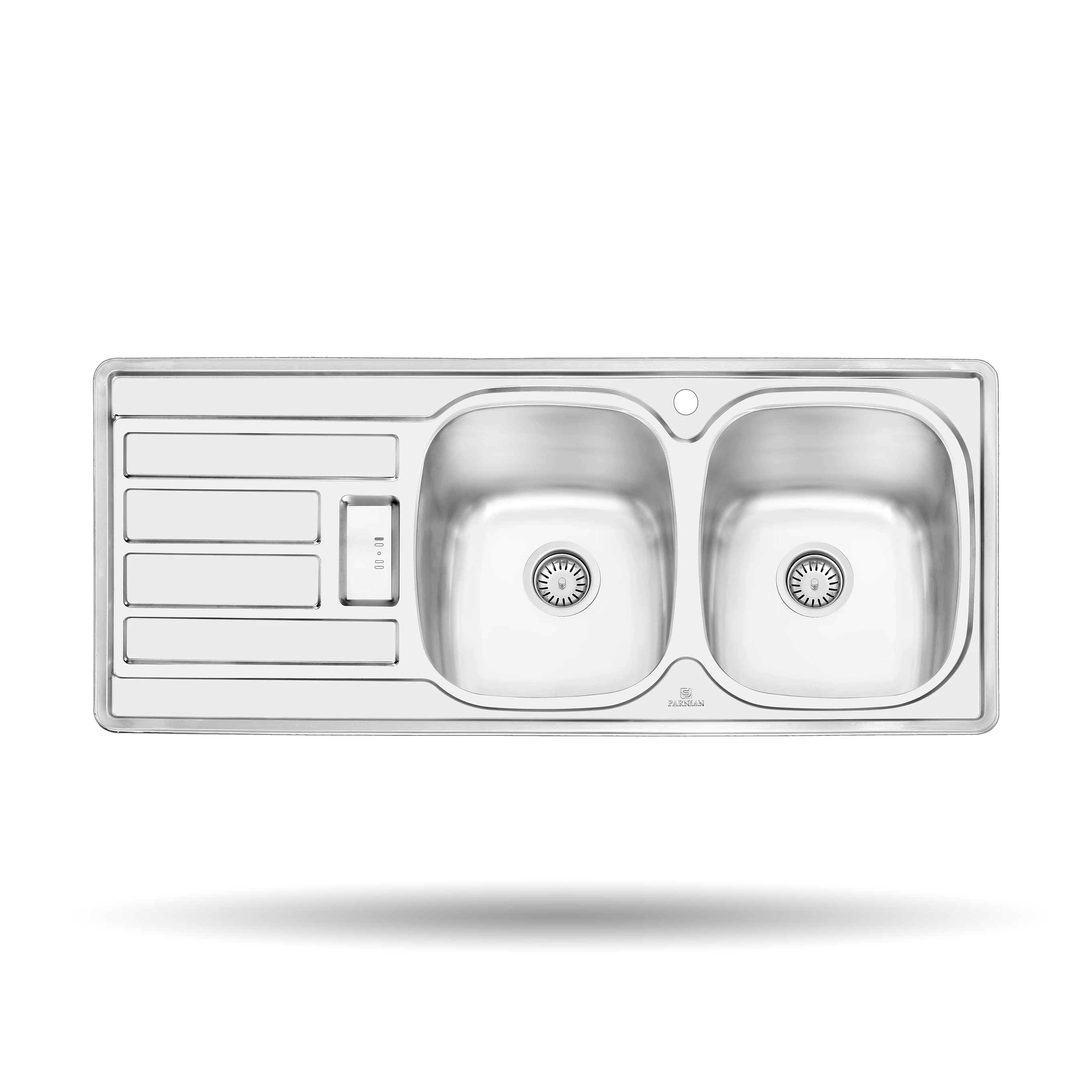 سینک توکار پرنیان مدل PS 1201 با ورق استیل ضد زنگ 18/10 و طراحی مدرن 120×50 سانتی‌متر