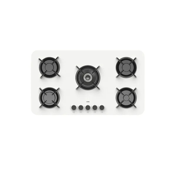 اجاق گاز صفحه ای کن مدل IG8517 با صفحه شیشه‌ای سکوریت سفید و 5 شعله برای پخت و پز سریع و یکنواخت.