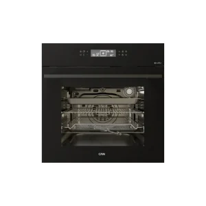 فر برقی توکار کن مدل E6500 با صفحه نمایش دیجیتال لمسی و بدنه مشکی، مجهز به 13 برنامه پخت و درب سه جداره.