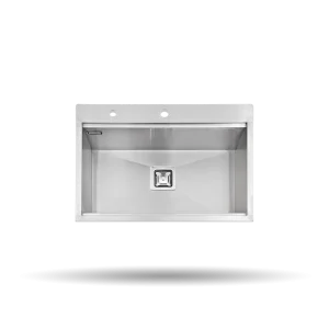 سینک کورینی پرنیان استیل مدل PS 4208 با لگن باکس R0، استیل ضد زنگ 18/10، عایق صدا، جای شیر، تخته ساطور، جا مایع، رول خشک‌کن و صافی کشویی.