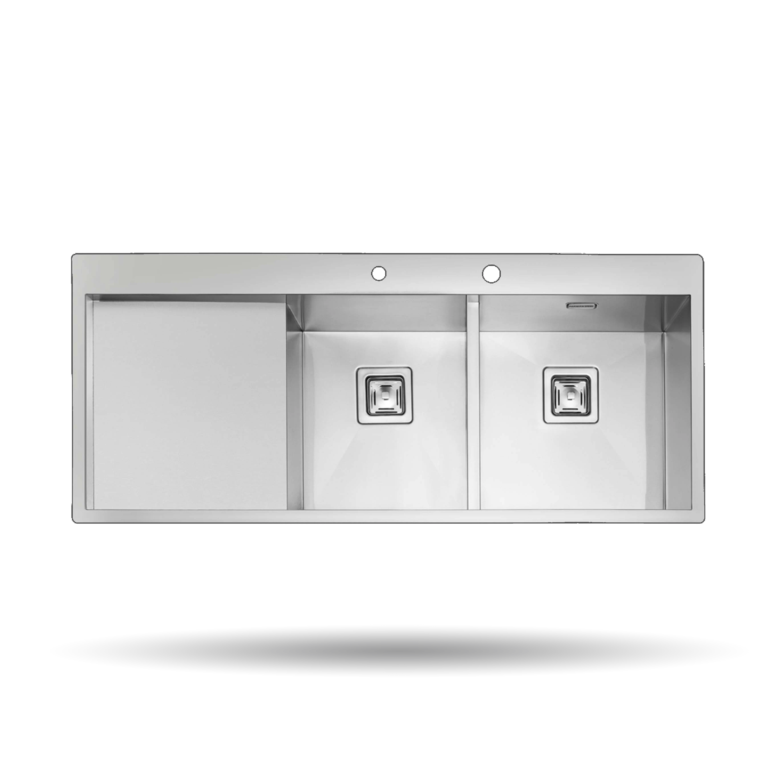 سینک کورینی پرنیان استیل مدل PS 4230 با ابعاد 120×50 سانتی‌متر، استیل ضد زنگ 18/10، عایق صدا و نوار آب‌بندی PU مقاوم.