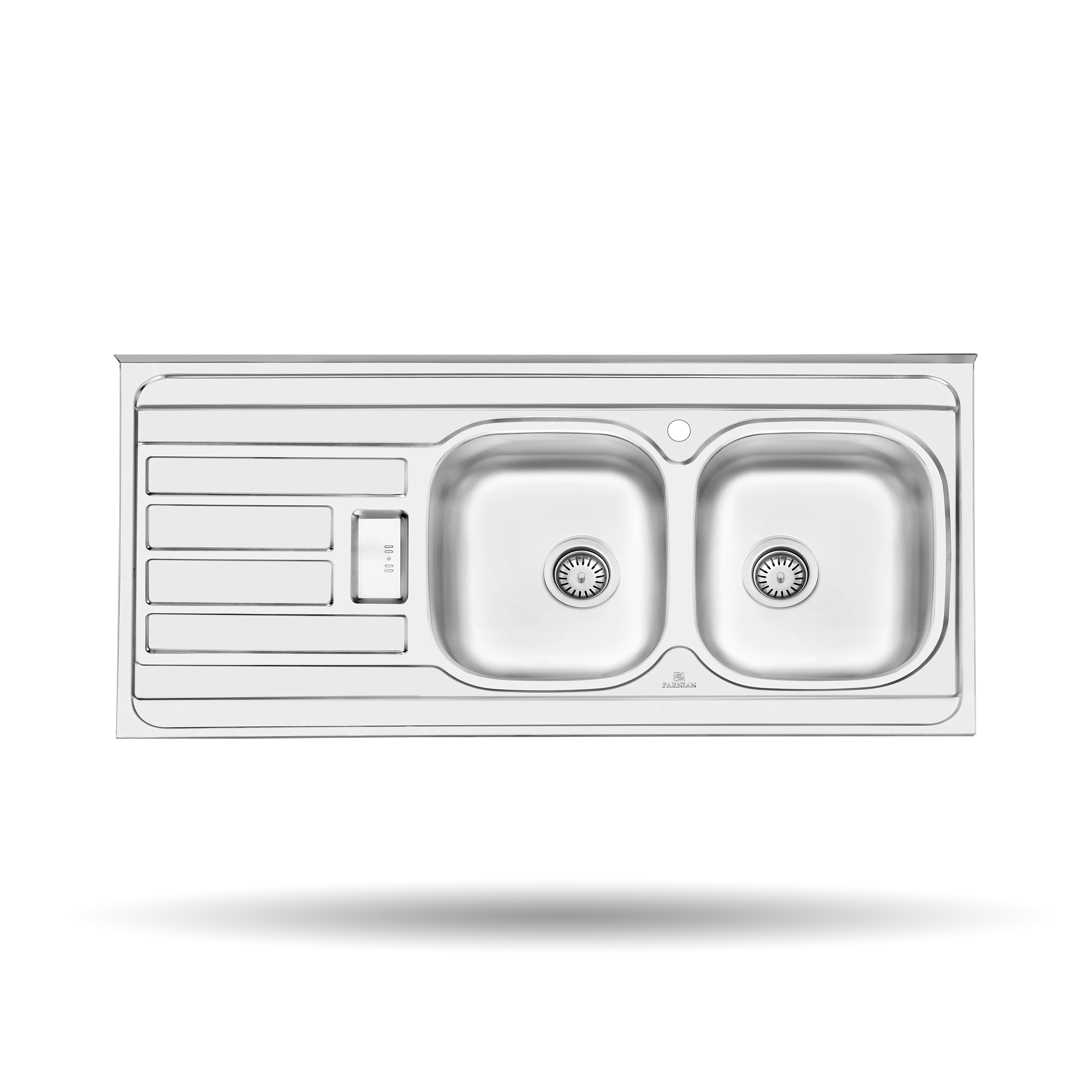 سینک روکار پرنیان استیل مدل PS 2101 استیل ضد زنگ با ابعاد 60 در 120 سانتی‌متر و عمق لگن 15 سانتی‌متر