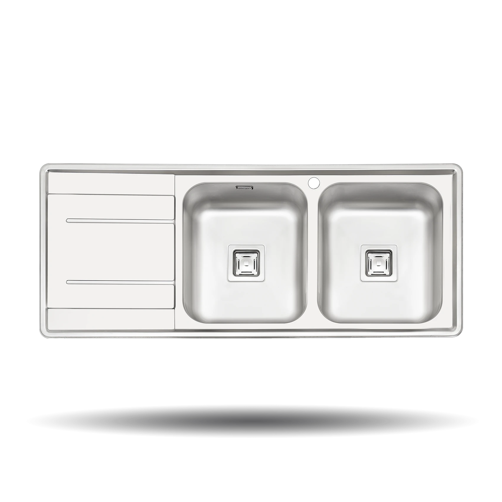سینک توکار پرنیان مدل PS 2214 استیل ضد زنگ 18/10 با ابعاد 120×50 سانتی‌متر، عمق لگن 17 سانتی‌متر، زاویه لگن R60، کف‌شور مربعی و نوار آب‌بندی PU.