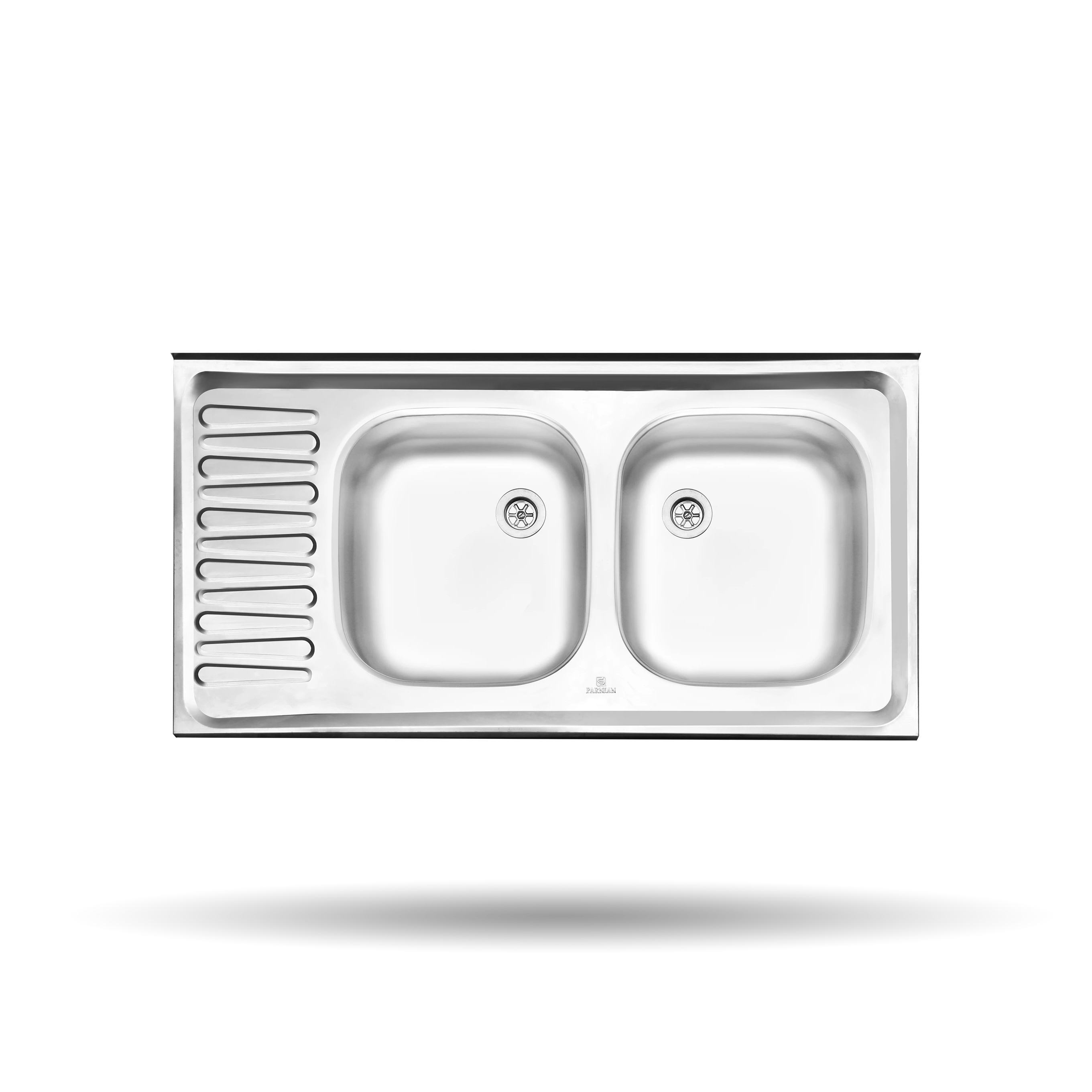 سینک کلاسیک پرنیان استیل مدل PS 3103 از استیل ضد زنگ 10-18 با ابعاد 60 در 100 سانتی‌متر و عمق لگن 13 سانتی‌متر، مجهز به عایق صدا.