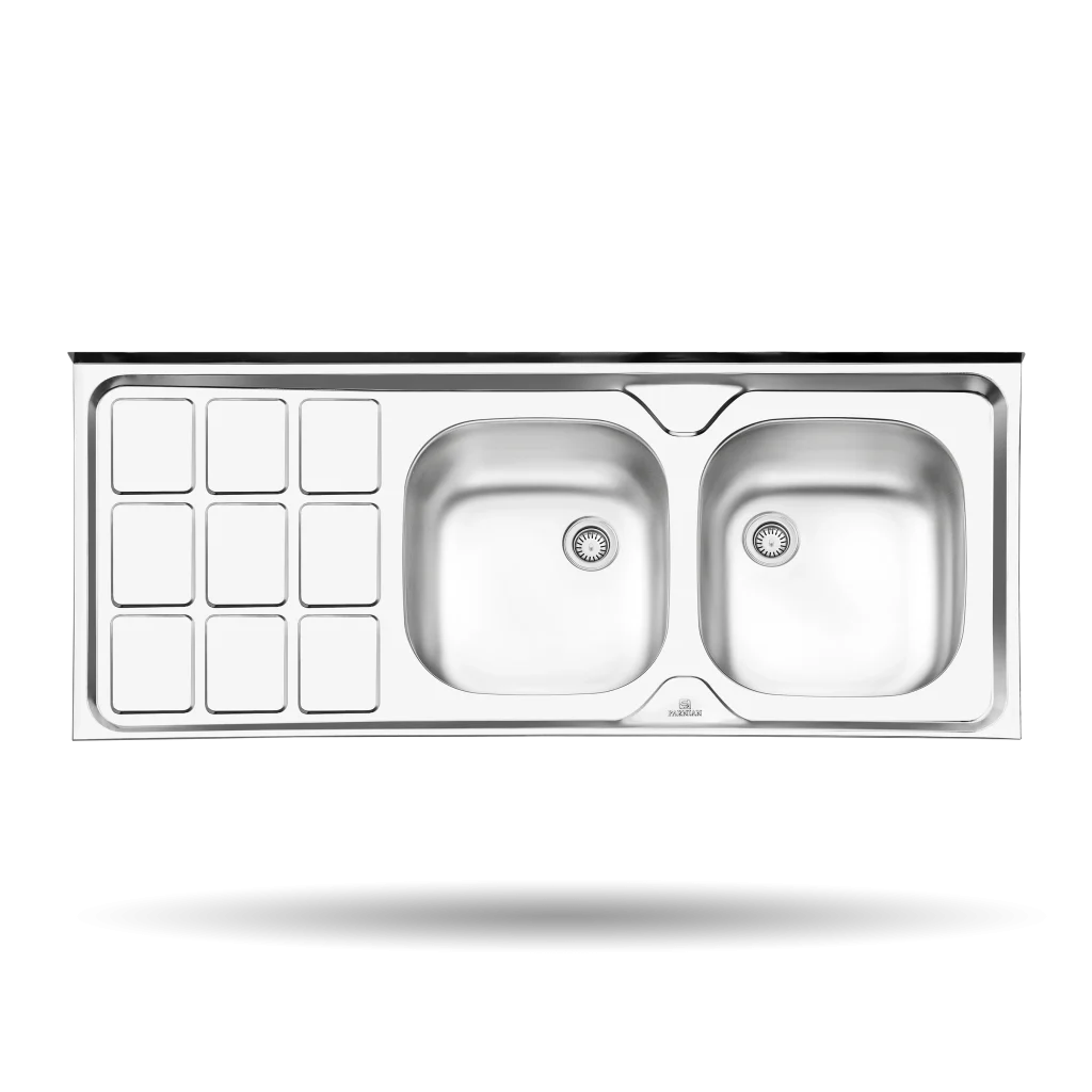 سینک کلاسیک پرنیان استیل مدل PS 3105 با طراحی روکار، ابعاد 60 در 120 سانتی‌متر، استیل ضد زنگ 10-18، عمق لگن 13 سانتی‌متر و عایق صدا.