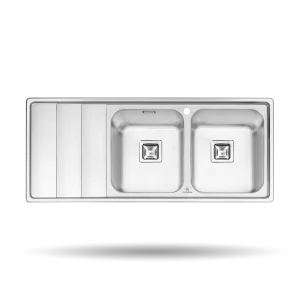 سینک توکار پرنیان مدل PS 1221 استیل ضد زنگ 10-18، ابعاد 116×50 سانتی‌متر، عمق 20 سانتی‌متر، مجهز به نوار آب‌بندی PU و عایق صدا