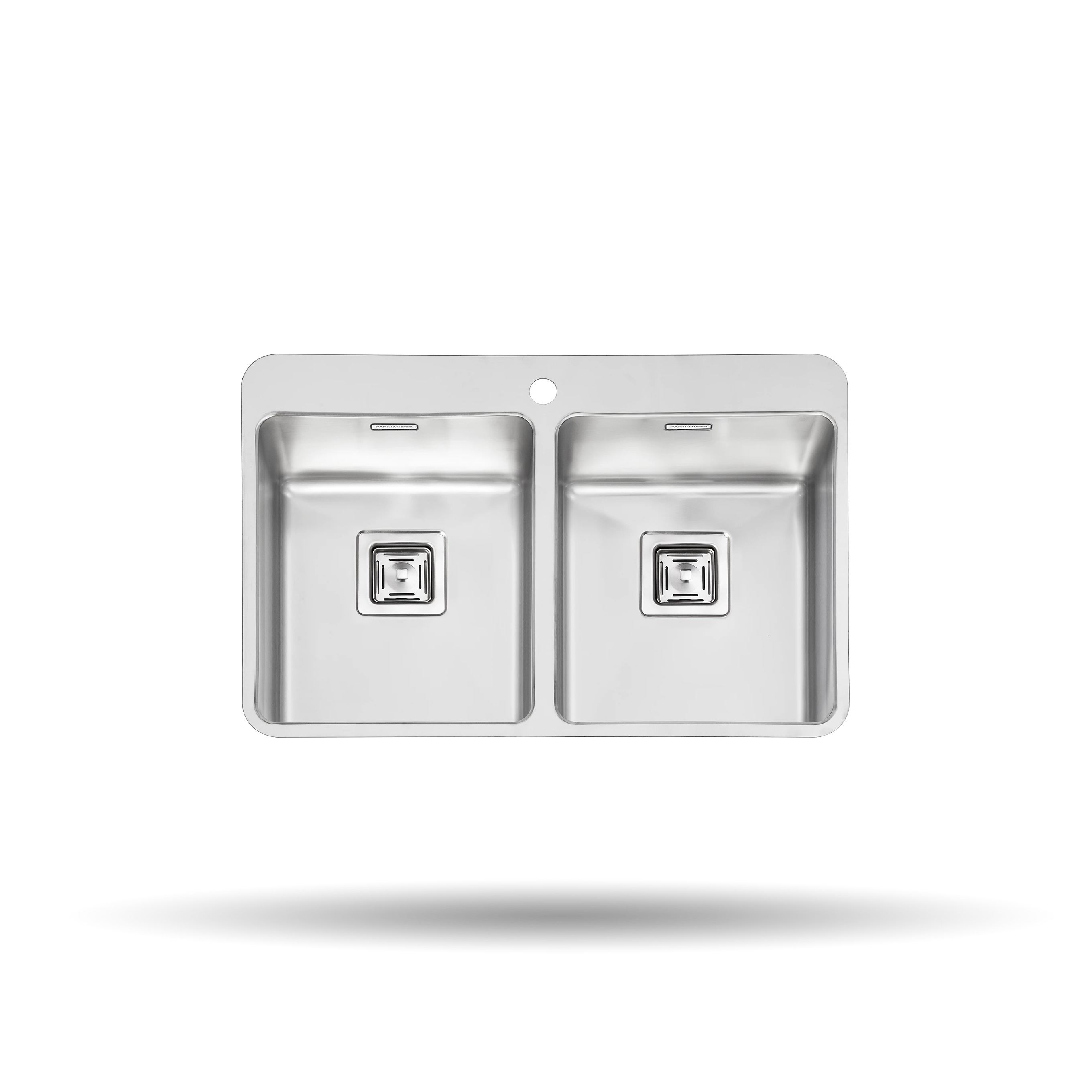 سینک کورینی پرنیان استیل مدل PS 4207 با لگن باکس R25، استیل ضد زنگ 18/10، جای شیر، عایق صدا و عمق 20 سانتی‌متر.