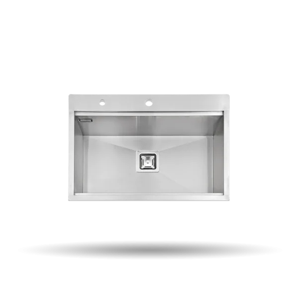 سینک کورینی پرنیان استیل مدل PS 4208 با لگن باکس R0، استیل ضد زنگ 18/10، عایق صدا، جای شیر، تخته ساطور، جا مایع، رول خشک‌کن و صافی کشویی.