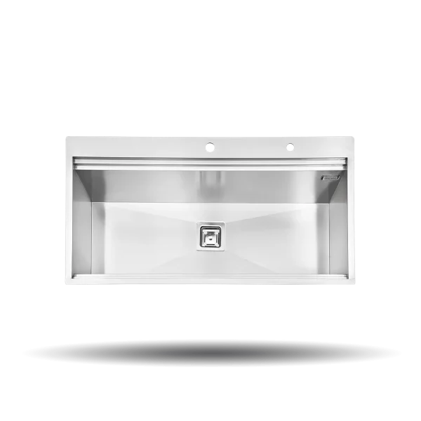 سینک کورینی پرنیان استیل مدل PS 4209 با لگن باکس R0، استیل ضد زنگ 18/10، عایق صدا، جای شیر، تخته ساطور چوبی، جا مایع، رول خشک‌کن و لگن متحرک.