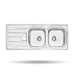 سینک توکار پرنیان مدل PS 2201 استیل ضد زنگ 18/10 با ابعاد 120×50 سانتی‌متر، عمق لگن 15 سانتی‌متر، نوار آب‌بندی PU، عایق صدا و بست‌های با کیفیت.